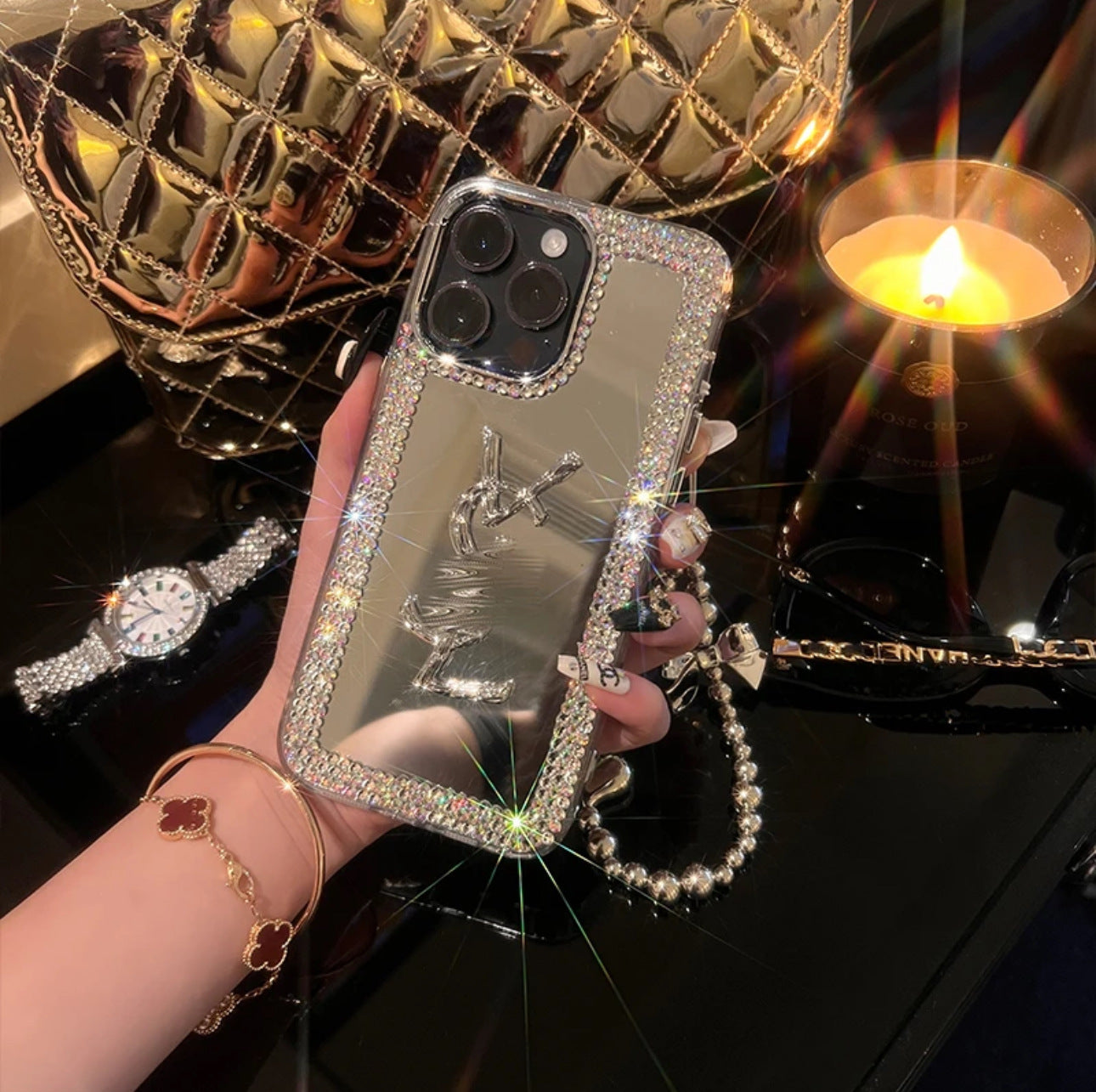 Estuche para iPhone con espejo de belleza glamorosa: ¡maquillaje y estilo para llevar!