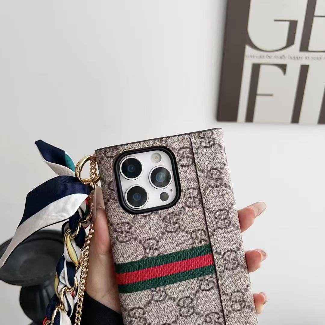 Letter Holster Scarf Chain Wallet Case For iPhone&Samsung S23U/S24U/S25U