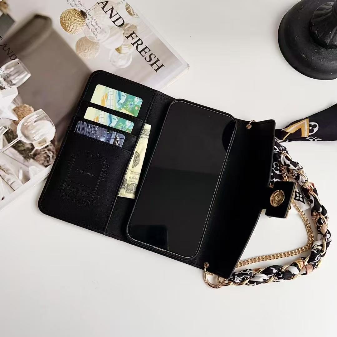 Letter Holster Scarf Chain Wallet Case For iPhone&Samsung S23U/S24U/S25U
