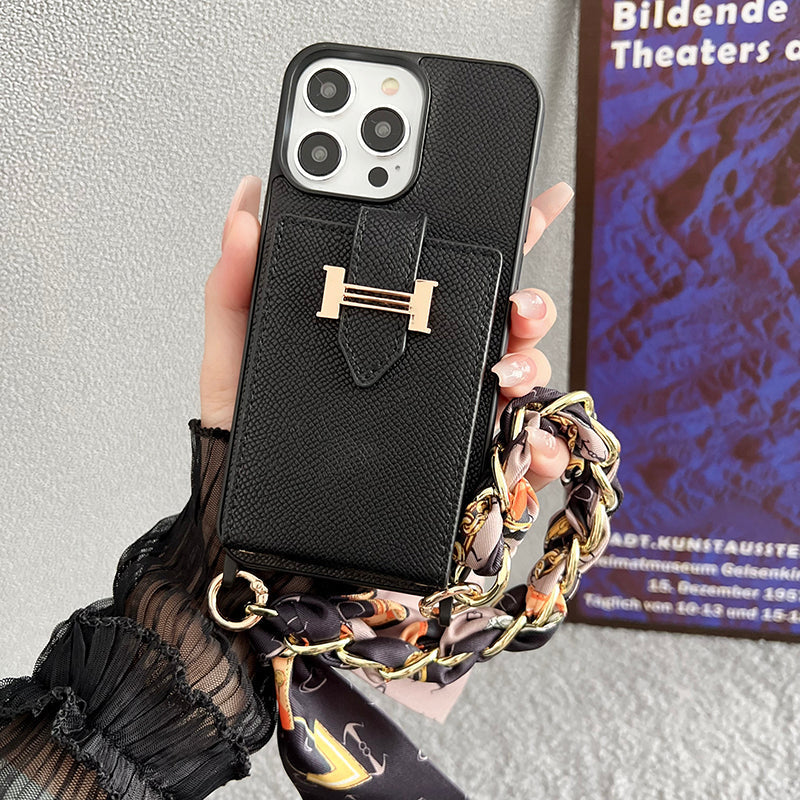 H Card Bag Scarves Leather iPhone Case - Bestocase