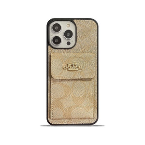 Coach iPhone Case With Card Holder Wallet Coffee  -SZK240425 - Bestocase