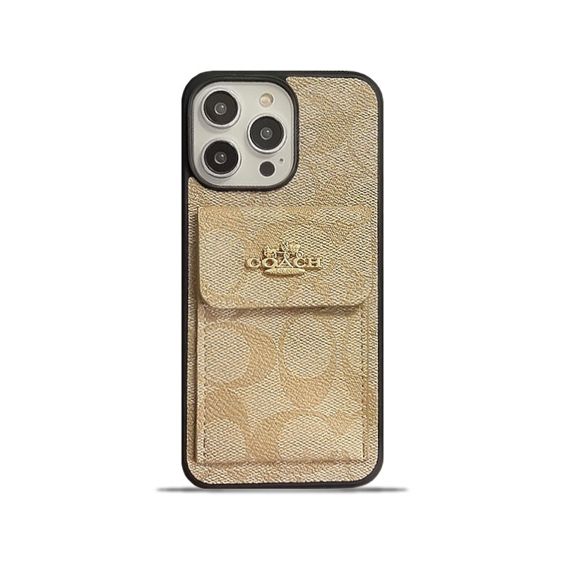 Coach iPhone Case With Card Holder Wallet Coffee  -SZK240425 - Bestocase