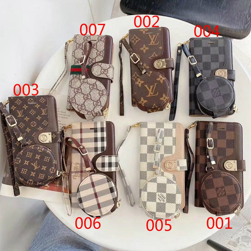 Luxury Monogram Leather Flip Phone Wallet Case With Airpods case Bestocase