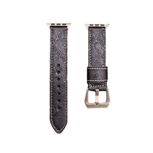 Leather Monogram Apple Watch Bands Leather Blue-YH24422 - Bestocase