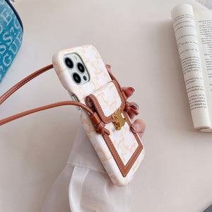 White Celine iPhone Case With Card Holder -LH240109 - Bestocase
