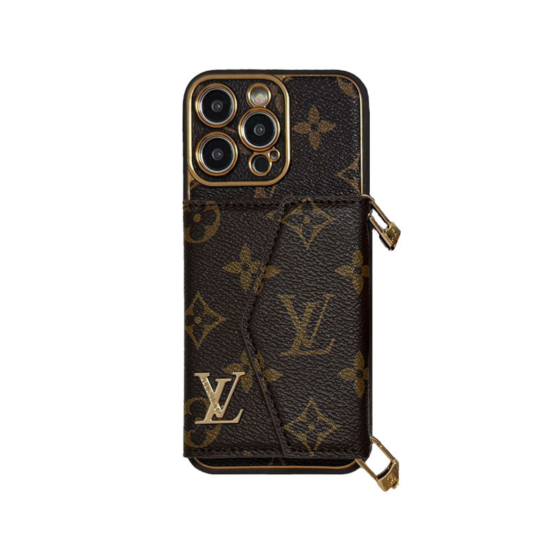Monogram iPhone Case With Wallet And Strap Brown Small Printing-XFQ240329 - Bestocase