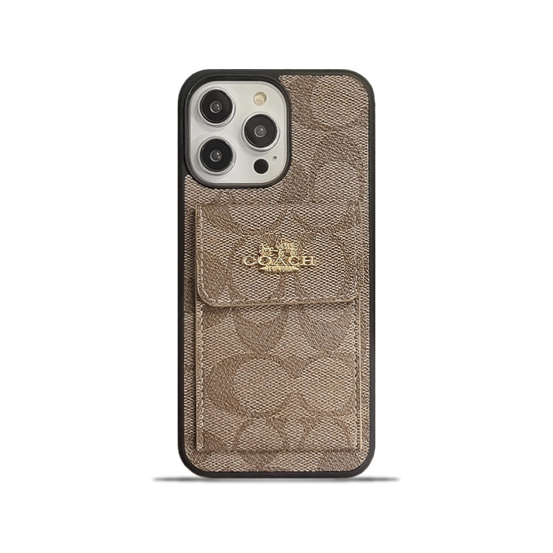 Coach iPhone Case With Card Holder Wallet Light Brown  -SZK240425 - Bestocase