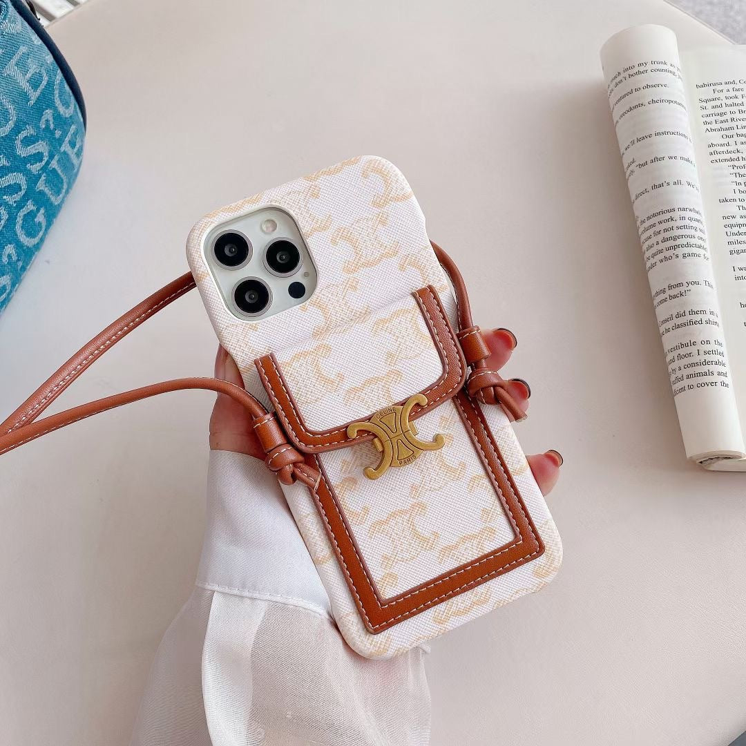 White Celine iPhone Case With Card Holder -LH240109 - Bestocase