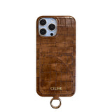 Alligator Print Celine iPhone Case With Card Holder And Strap Brown -EYP241415 - Bestocase