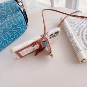 White Celine iPhone Case With Card Holder -LH240109 - Bestocase