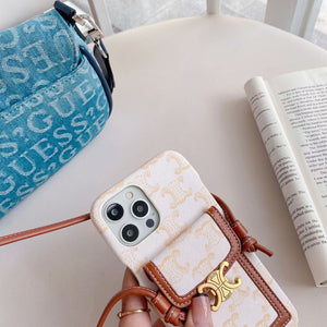 White Celine iPhone Case With Card Holder -LH240109 - Bestocase