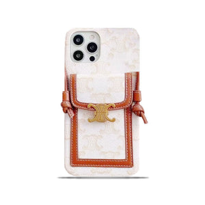 White Celine iPhone Case With Card Holder -LH240109 - Bestocase
