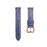 Leather Monogram Apple Watch Bands Leather Blue-YH24422 - Bestocase