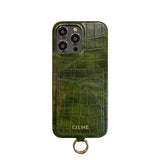 Alligator Print Celine iPhone Case With Card Holder And Strap Brown -EYP241415 - Bestocase