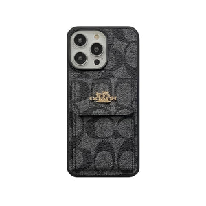 Coach iPhone Case With Card Holder Wallet Coffee  -SZK240425 - Bestocase