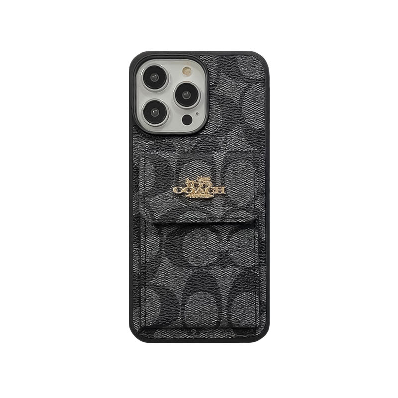 Coach iPhone Case With Card Holder Wallet Coffee  -SZK240425 - Bestocase
