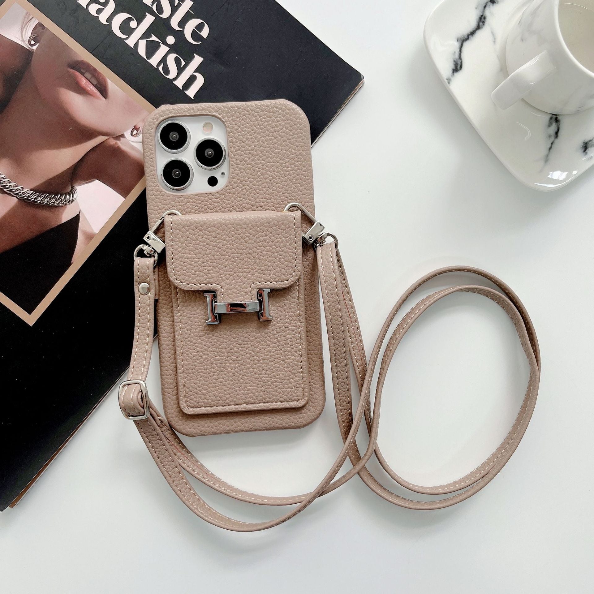 H Card Holder Leather Chain iPhone Case - Bestocase