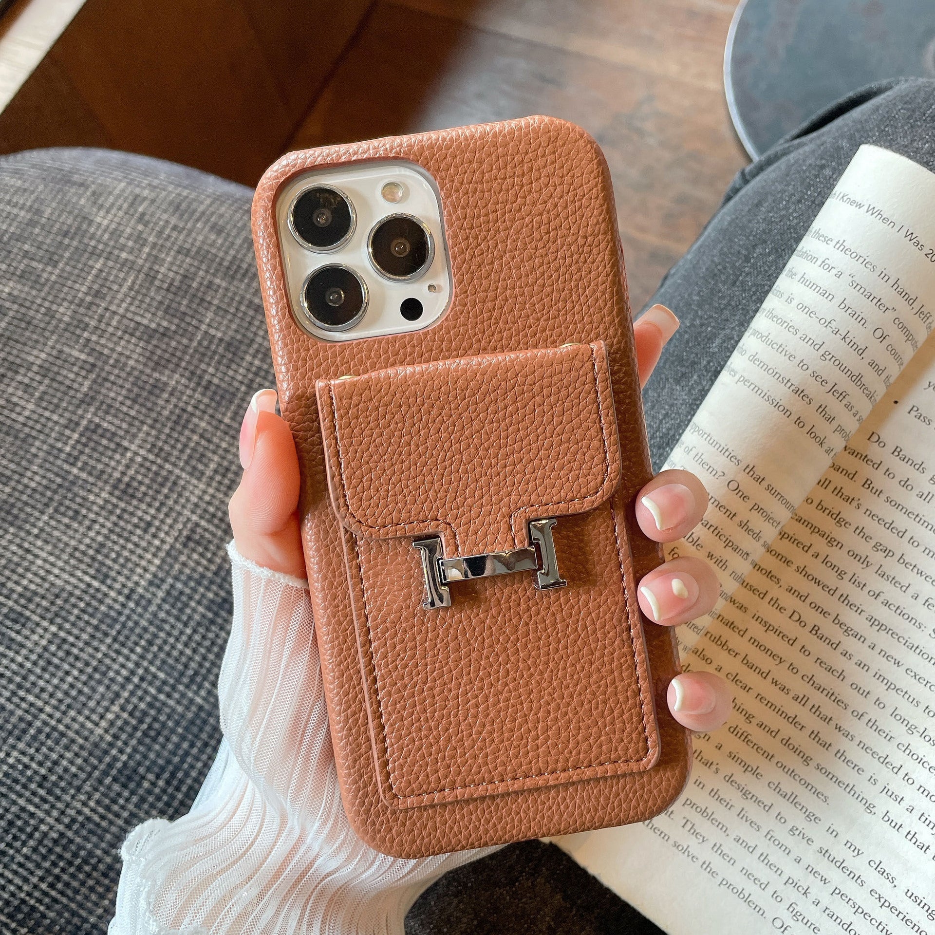 H Card Holder Leather iPhone Case - Bestocase