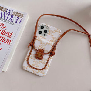 White Celine iPhone Case With Card Holder -LH240109 - Bestocase