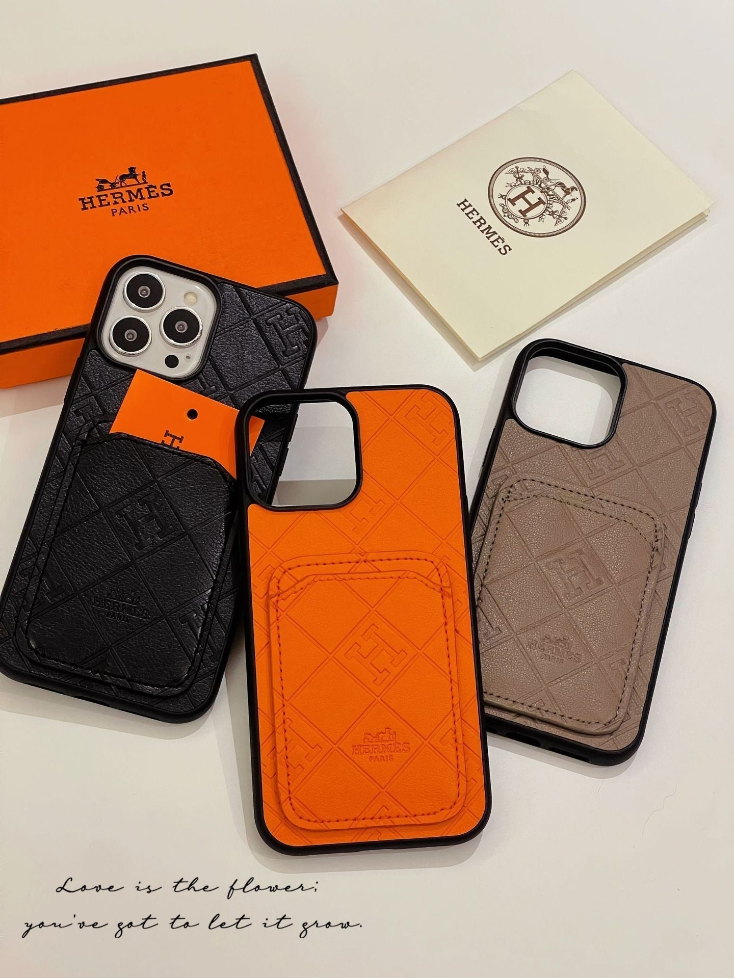 H Leather Card Holder iPhone Case - Bestocase