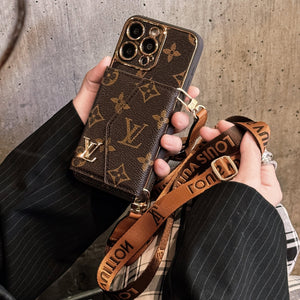 Monogram iPhone Case With Wallet And Strap Brown Small Printing-XFQ240329 - Bestocase
