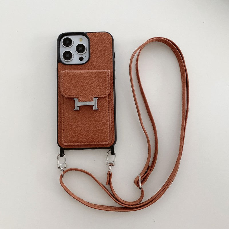 H Card Bag Leather Crossbody iPhone Case - Bestocase