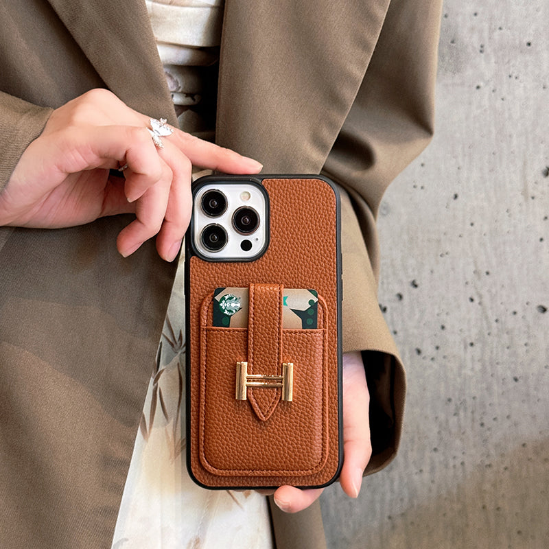 H Card Holder Leather iPhone Case - Bestocase