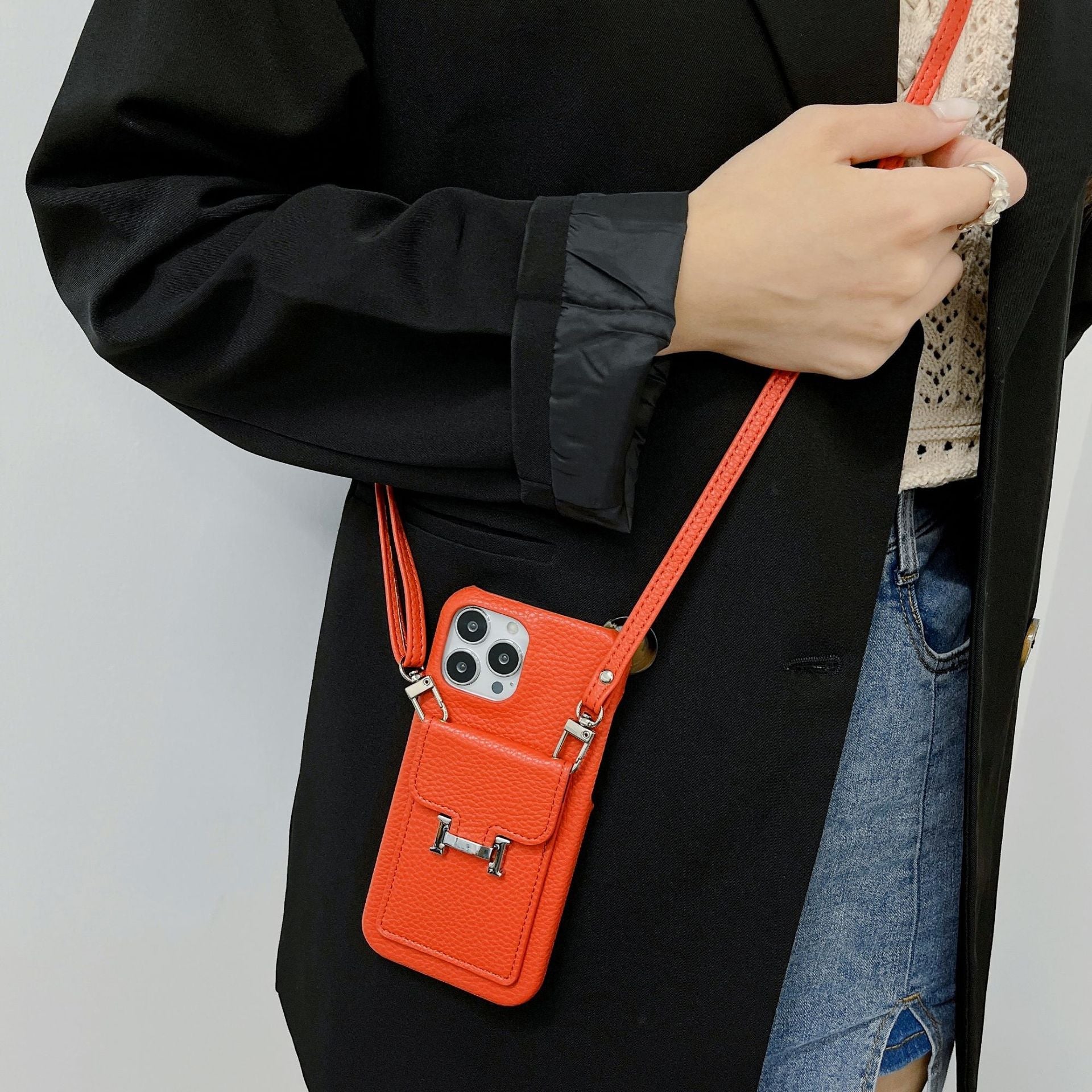 H Card Holder Leather Chain iPhone Case - Bestocase