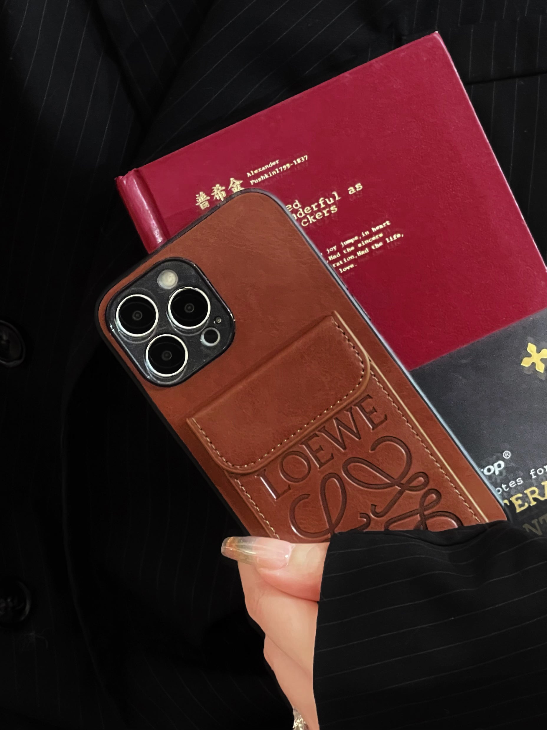 LOEWE iPhone Case With Card Holder Brown-LZP241448 - Bestocase