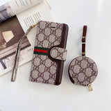 Luxury Monogram Leather Flip Phone Wallet Case With Airpods case Bestocase