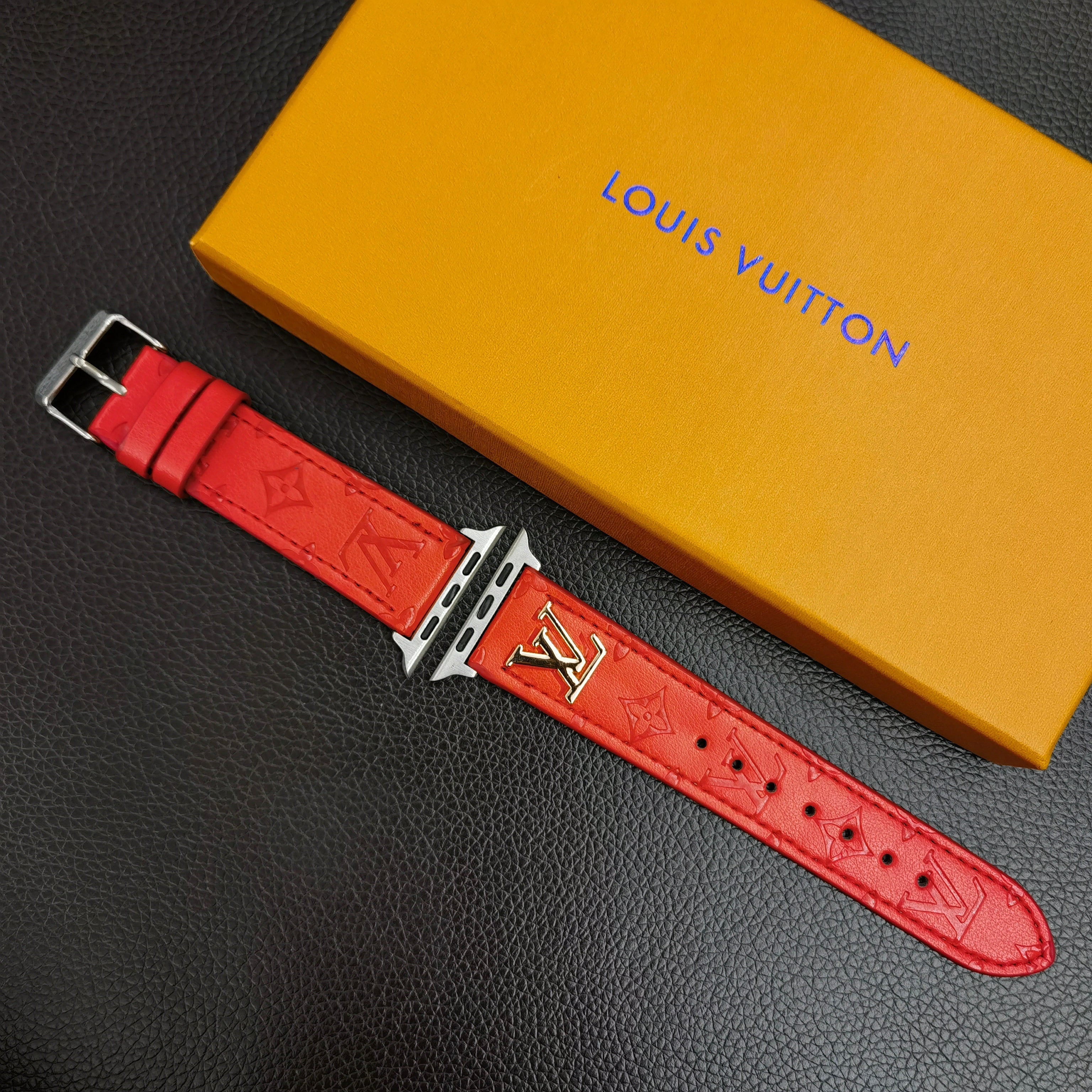 BAND METAL LOGO 3D EMBOSSED MONOGRAM LEATHER APPLE WATCH - Bestocase