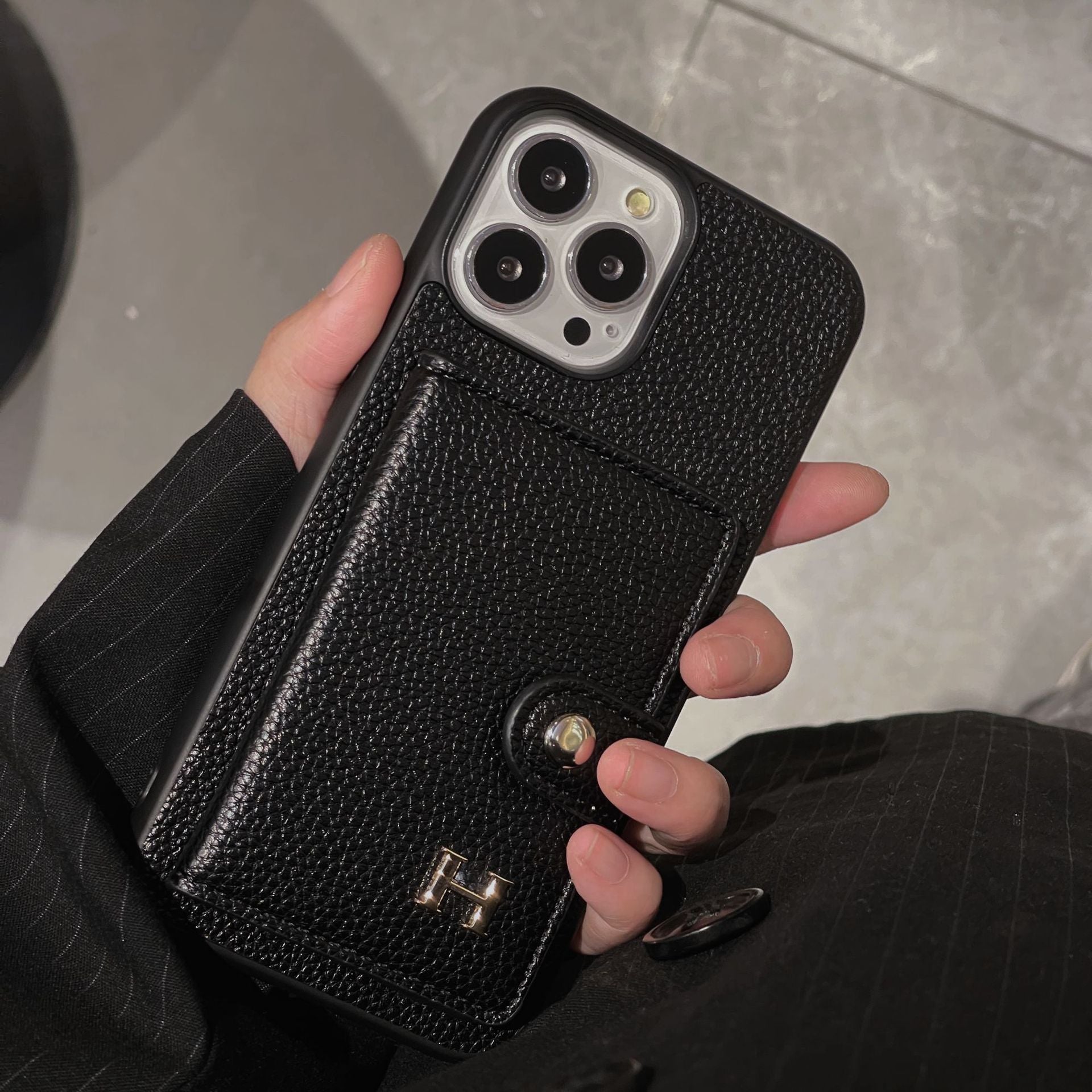H Leather Card Holder iPhone Case - Bestocase