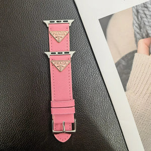 Double Triangle Monogram Label Leather Apple Watch Band - Bestocase