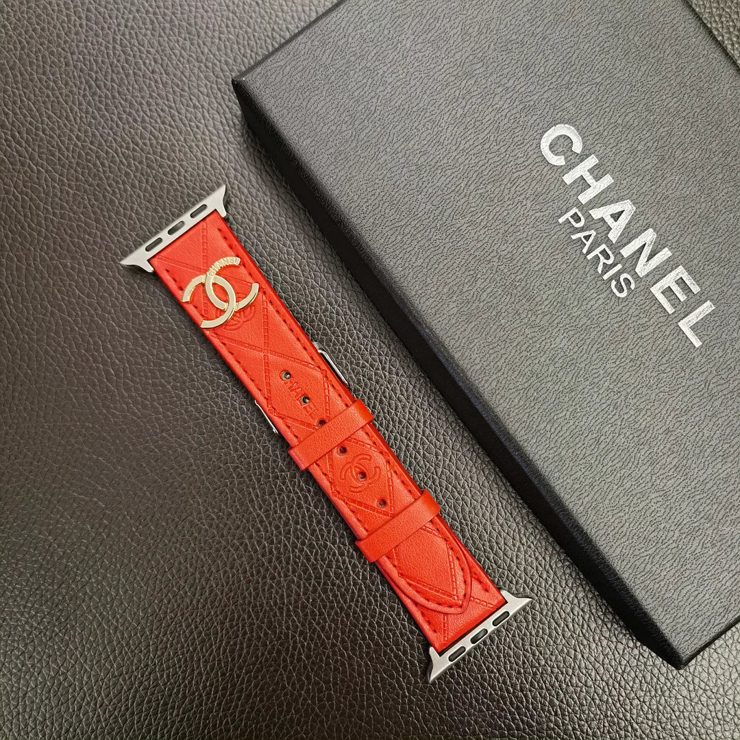 Luxury Gold Monogram 3D Embossed Leather Apple Watch Strap - Bestocase