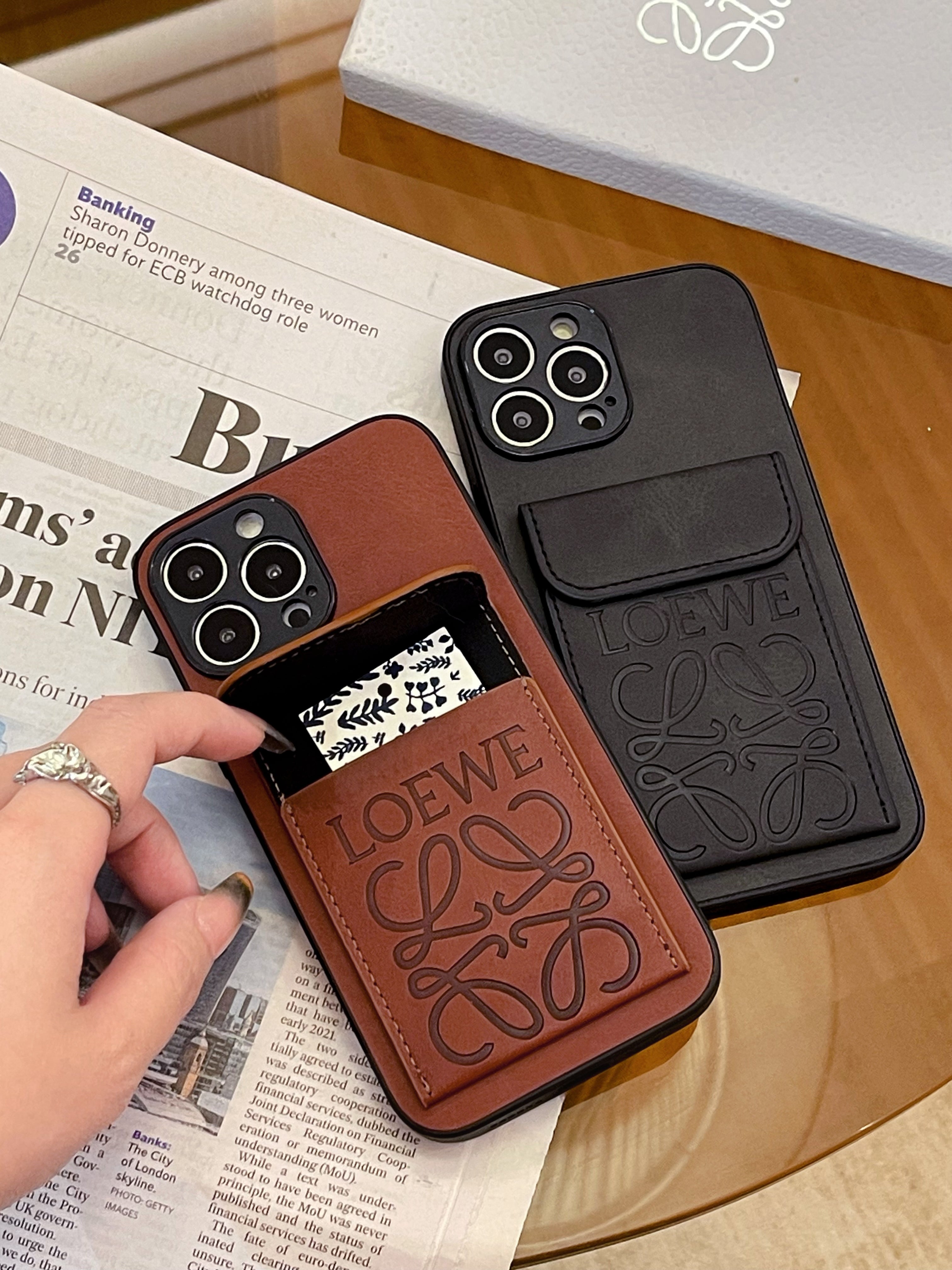 LOEWE iPhone Case With Card Holder Brown-LZP241448 - Bestocase