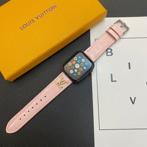GLOSSY LEATHER APPLE WATCH STRAP LUXURY METAL LOGO - Bestocase