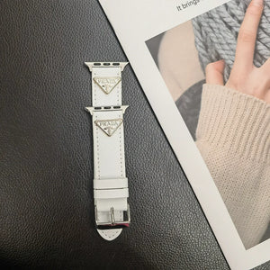 Double Triangle Monogram Label Leather Apple Watch Band - Bestocase