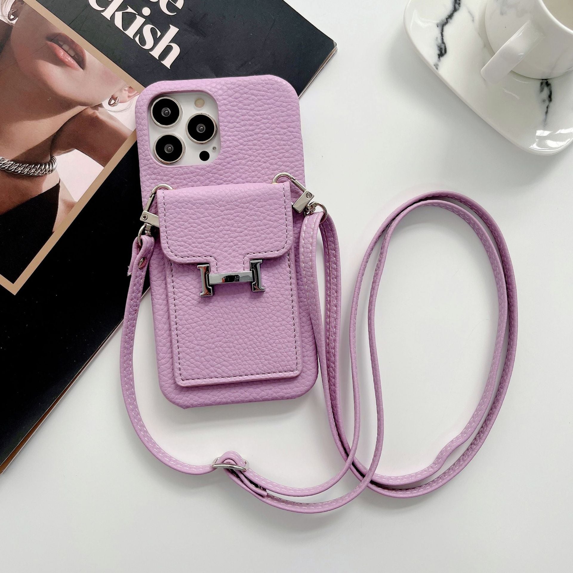 H Card Holder Leather Chain iPhone Case - Bestocase