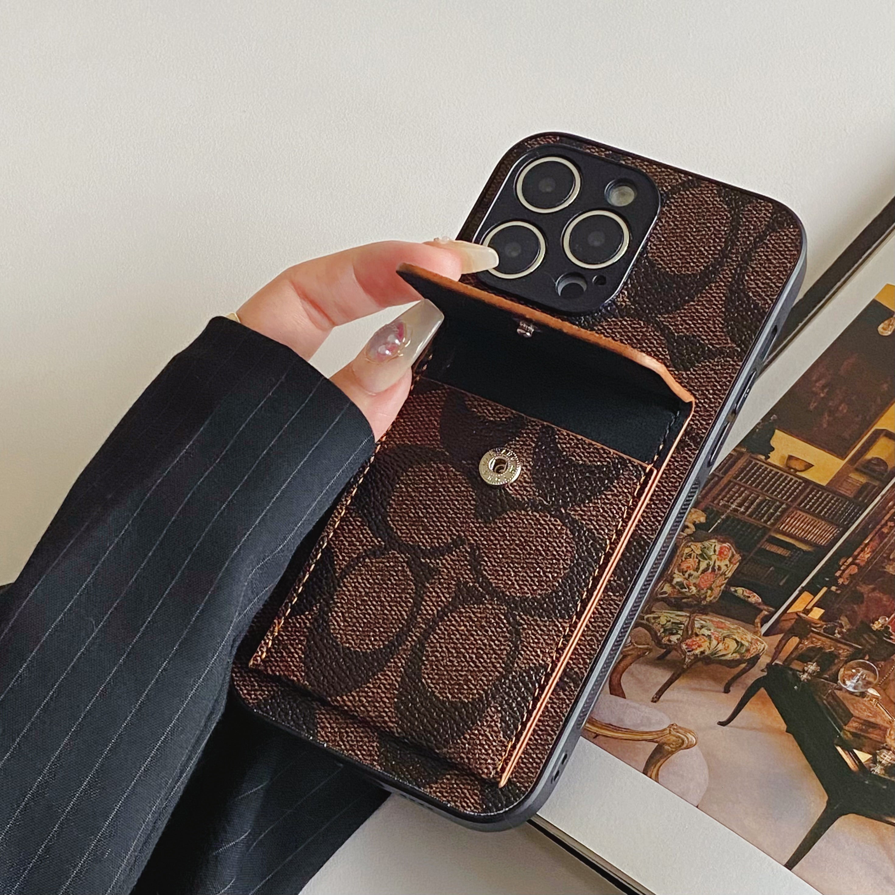 Coach iPhone Case With  Wallet Dark Brown-HP240513 mysite