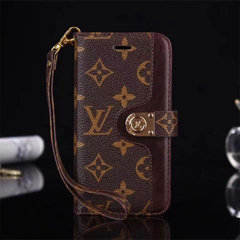 Luxury Monogram Leather Flip Phone Wallet Case With Airpods case Bestocase