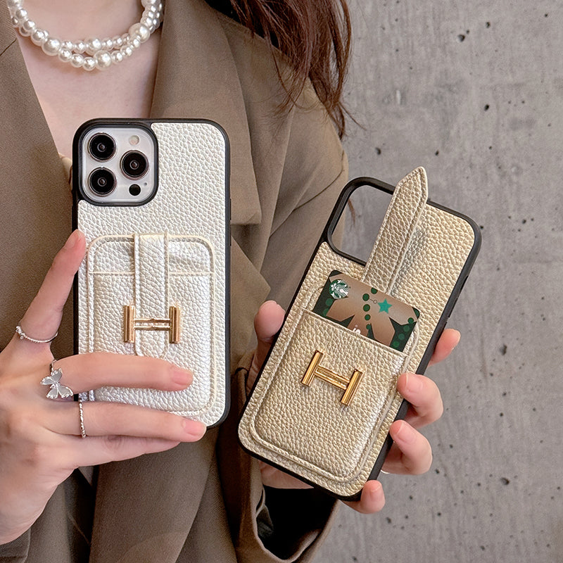 H Card Holder Leather iPhone Case - Bestocase