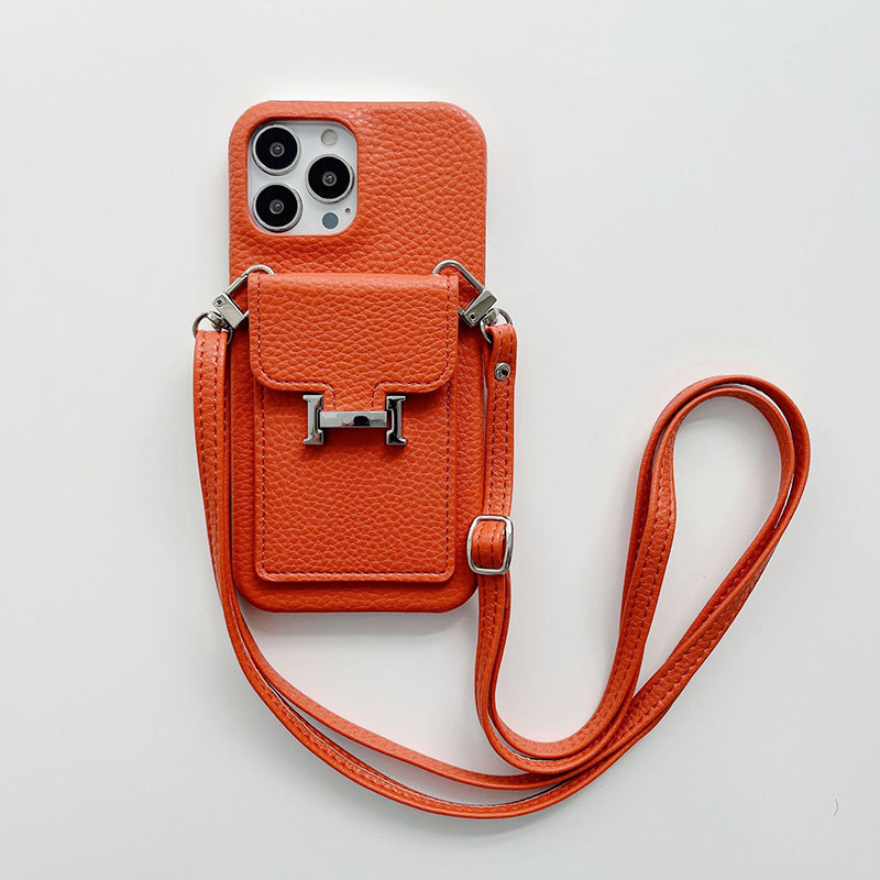 H Card Holder Leather Chain iPhone Case - Bestocase