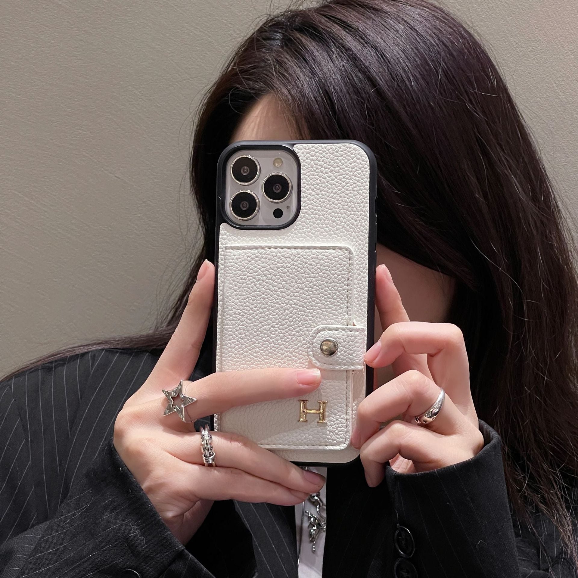H Leather Card Holder iPhone Case - Bestocase