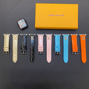 GLOSSY LEATHER APPLE WATCH STRAP LUXURY METAL LOGO - Bestocase