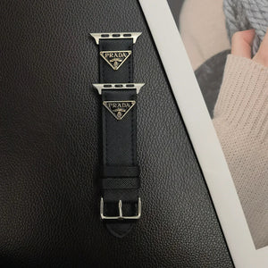 Double Triangle Monogram Label Leather Apple Watch Band - Bestocase