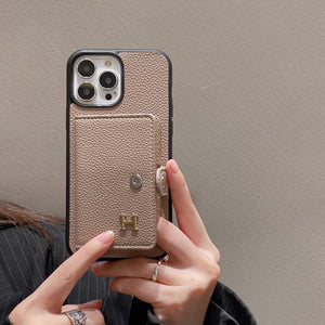 H Leather Card Holder iPhone Case - Bestocase