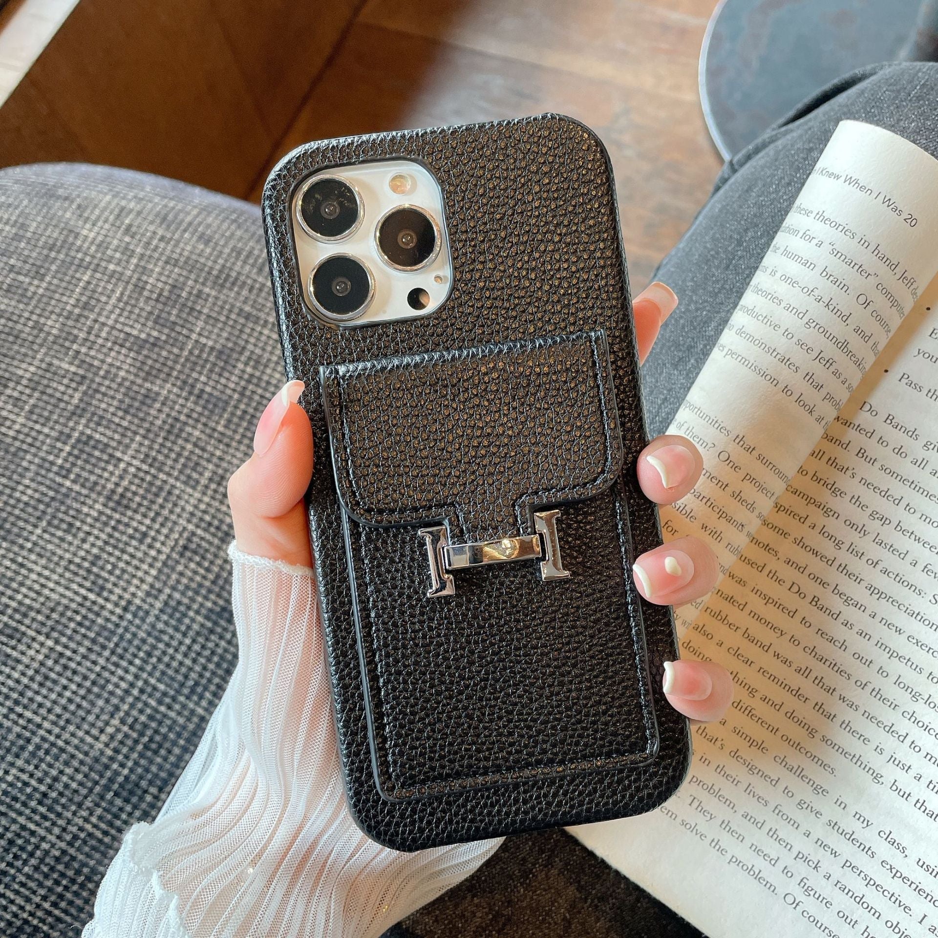 H Card Holder Leather iPhone Case - Bestocase