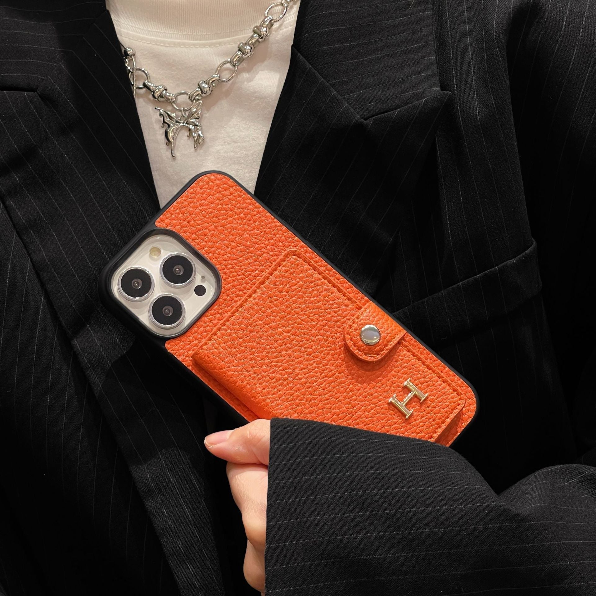 H Leather Card Holder iPhone Case - Bestocase