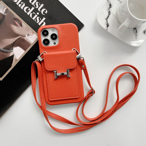 H Card Holder Leather Chain iPhone Case - Bestocase
