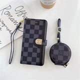 Luxury Monogram Leather Flip Phone Wallet Case With Airpods case Bestocase